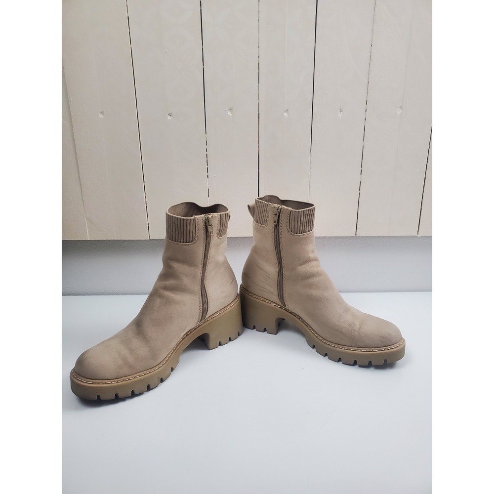 Chunky Lug Sole Ankle Boots Womens Size 9 Taupe Sock Boot Cozy Minimalist - Picture 7 of 10